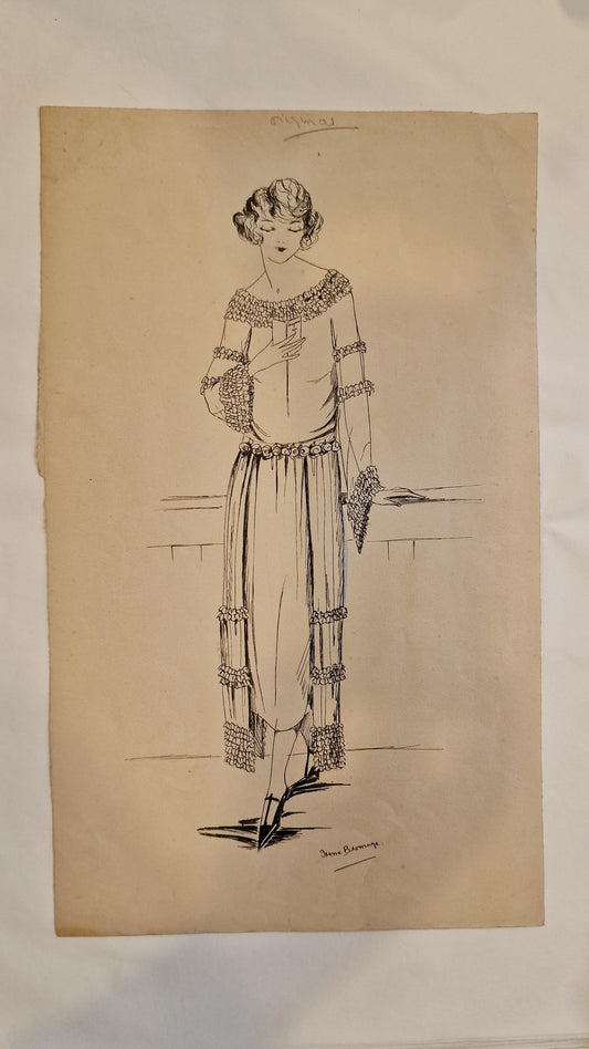 1923 Original Fashion Design Drawing / Painting