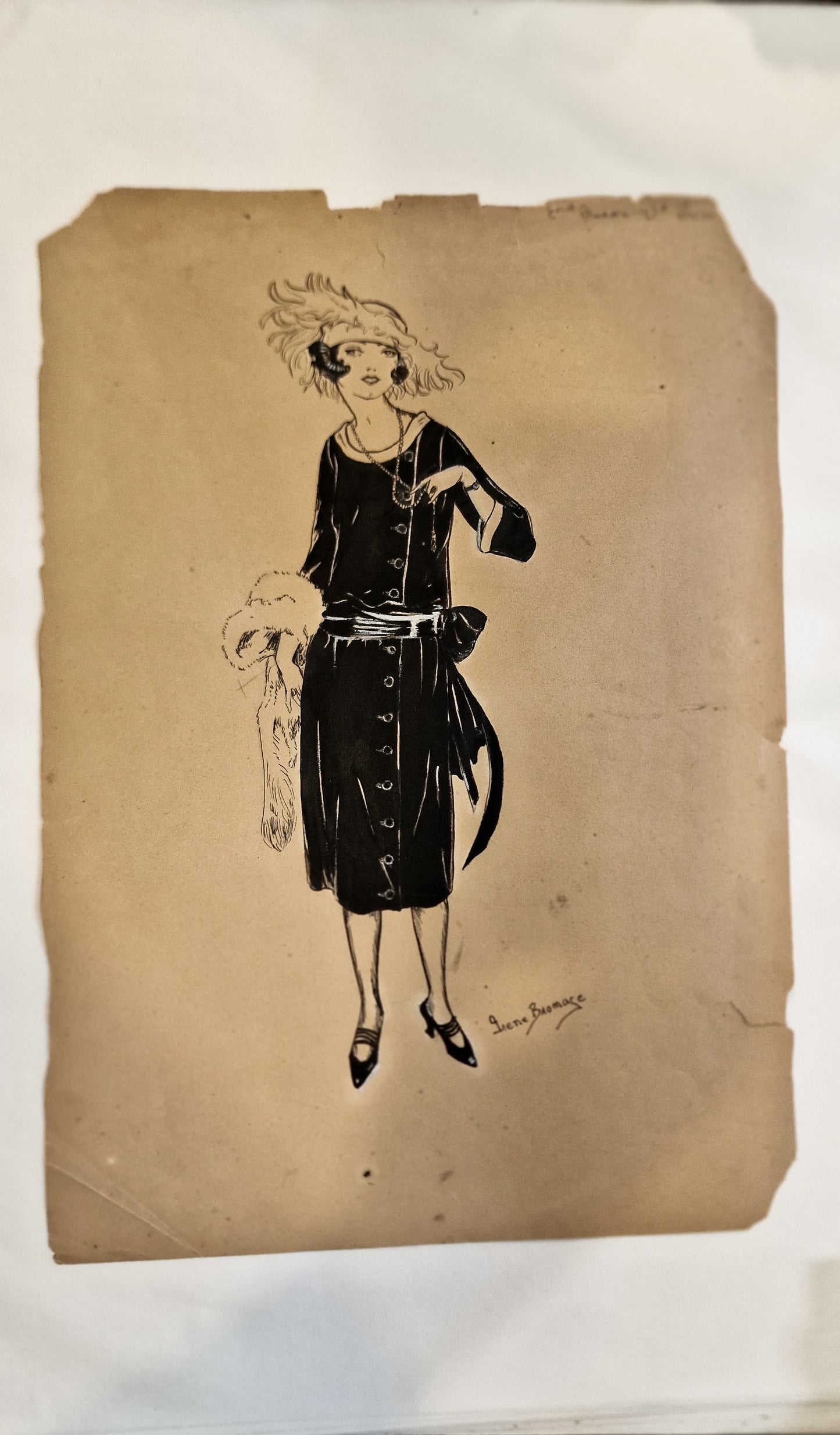 1923 Original Fashion Design Ink Drawing