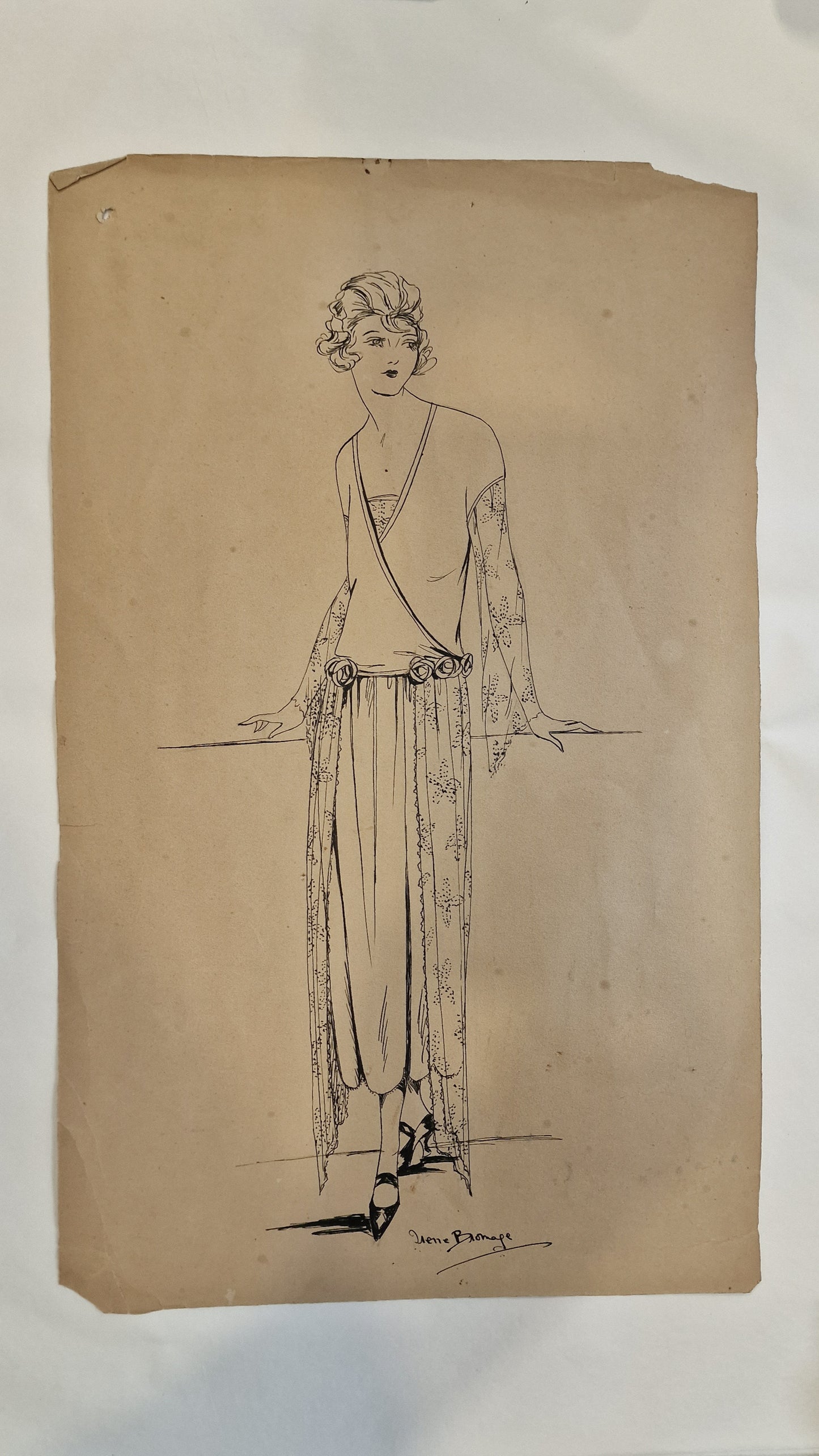 1923 Original Fashion Design Drawing