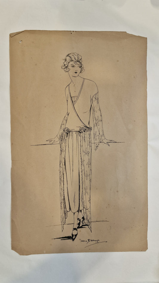 1923 Original Fashion Design Drawing