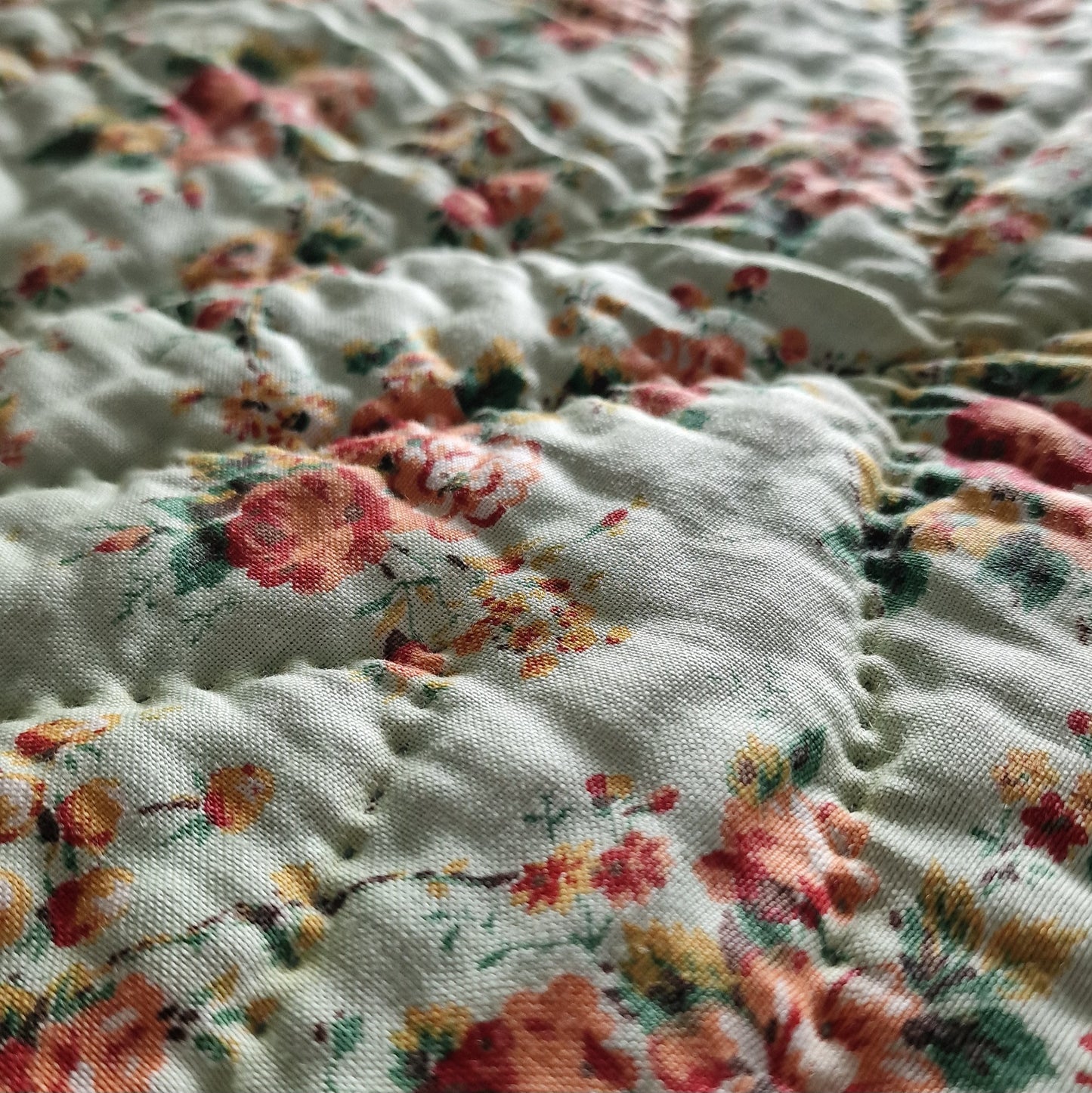 Vintage Floral Handquilted Welsh Wholecloth Quilt
