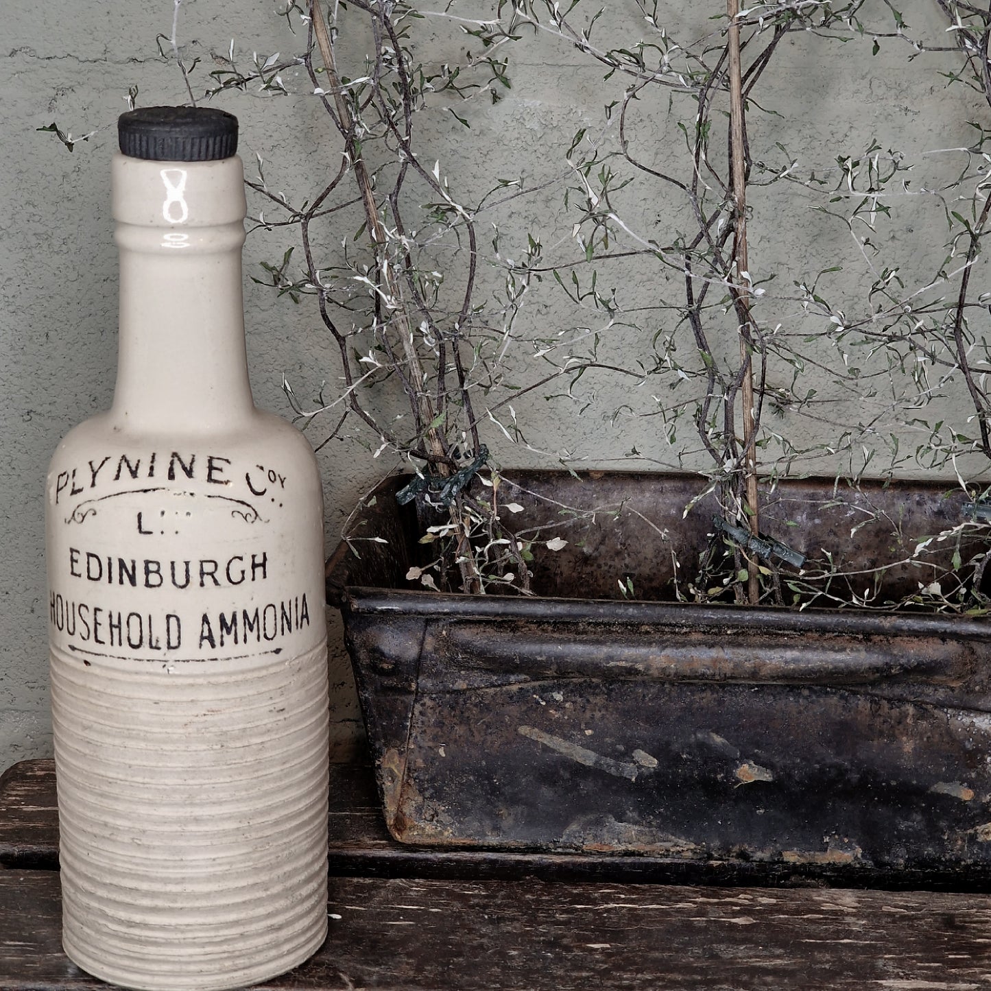 Antique household stoneware ammonia bottle