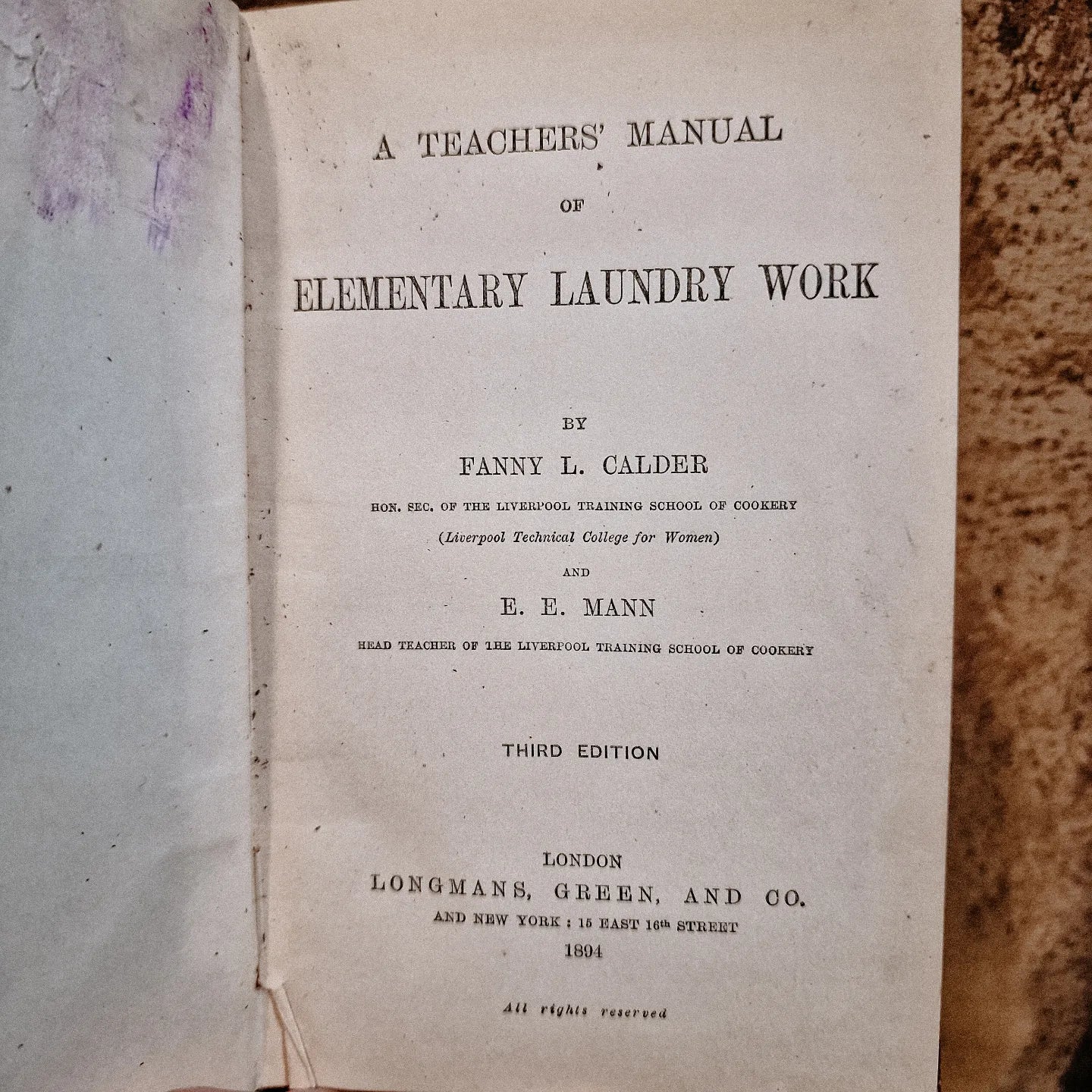 Antique book 'Elementary Laundry Work'